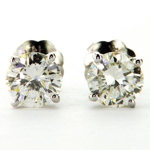 Genuine Diamond Stud Earrings Round 0.80 TCW G SI1 14K White Gold